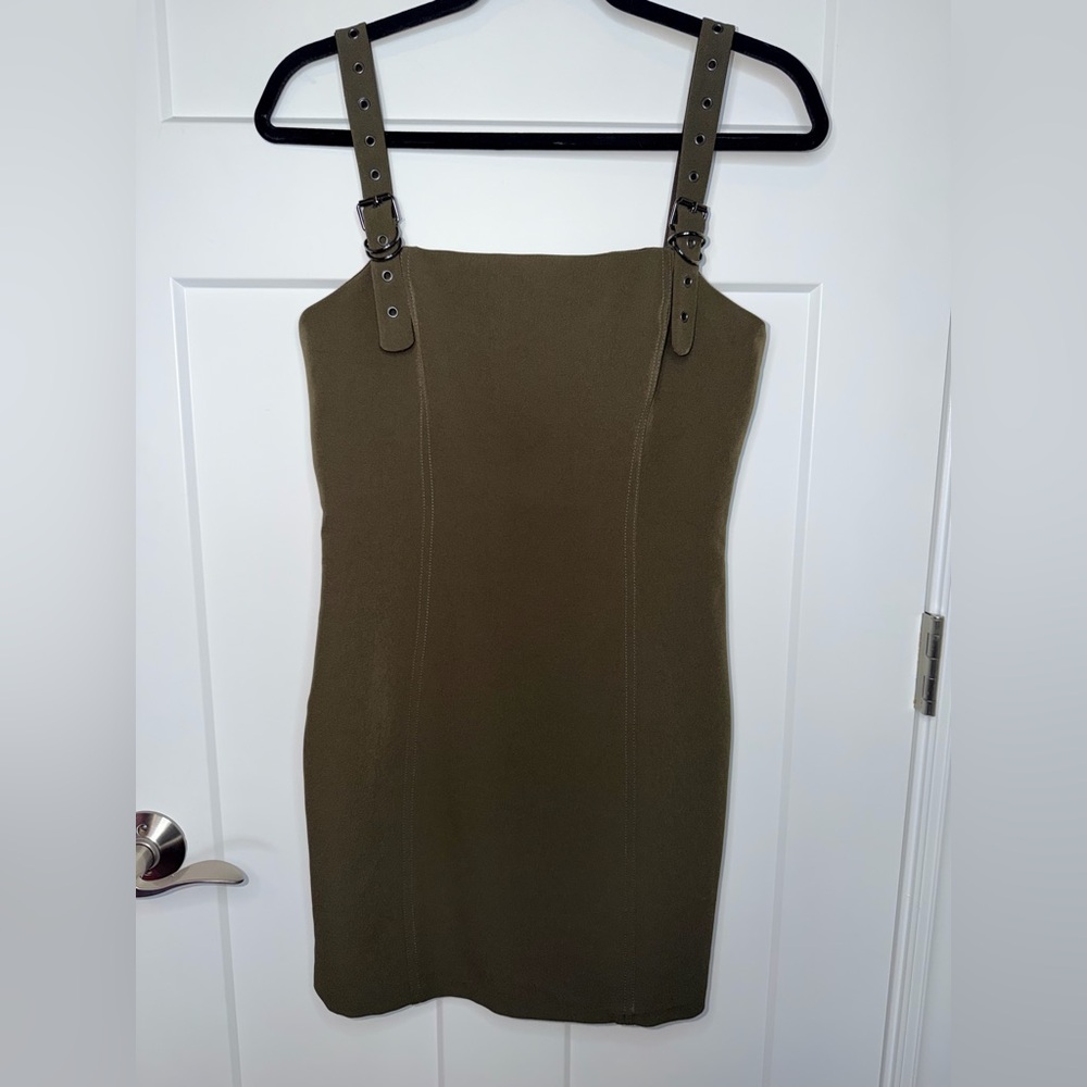 NWT Fletch Olive Buckle Strap Mini Dress - Picture 2 of 5